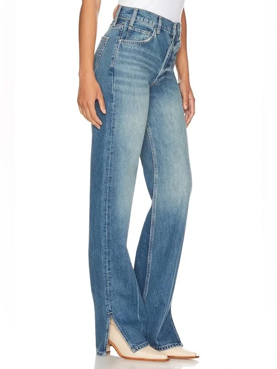 Anine Bing Organic Cotton Roy Jeans Size 24 Nordic Blue Split Hem Button Fly - Picture 2 of 8